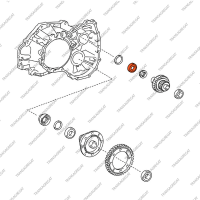 Подшипник выходной шестерни левый (тип 1, 25x55x13.0/16.5, роликовый)